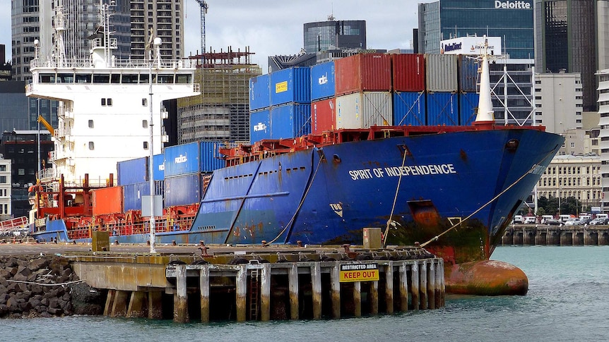A big cargo ship at port
