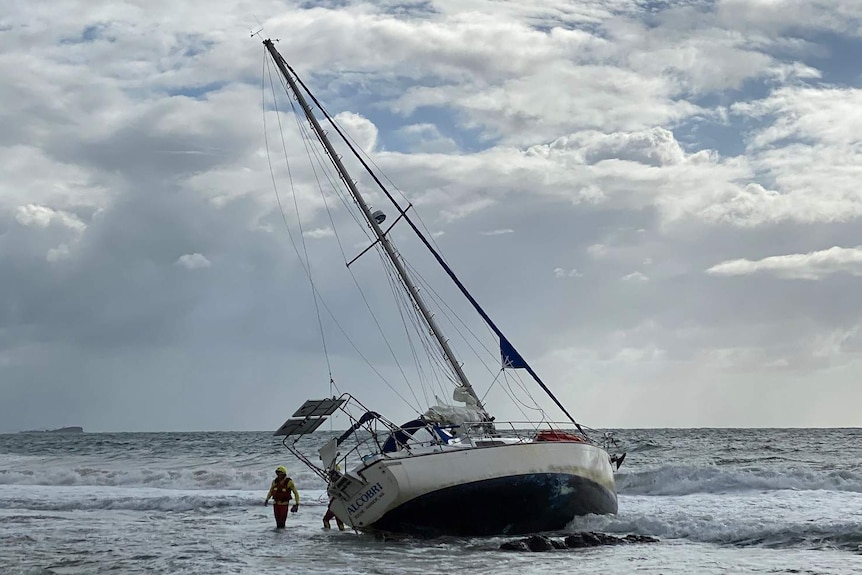 man falling off yacht