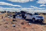 The wrecked remains of a caravan following a crash.