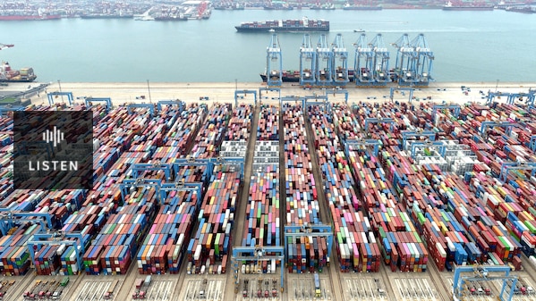 an aerial view of containers. Has Audio.