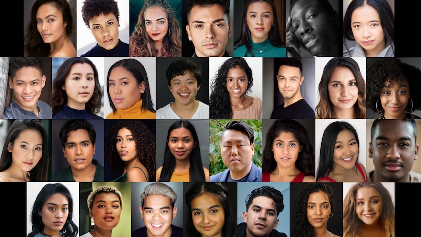 A composite of head shots of 30 young BIPoC performers.