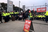 Workers at a Coles distribution centre on strike at Truganina, Victoria