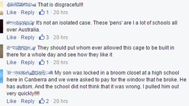 Facebook comments on cage story