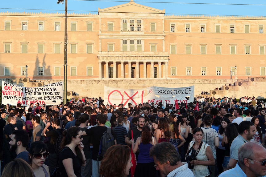 Protesters participate in an anti-EU demonstration in Athens