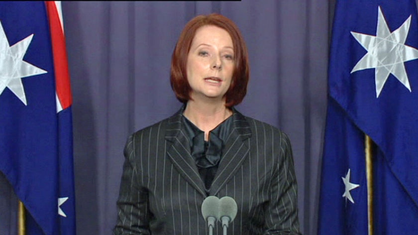 Julia Gillard addressing a press conference (ABC TV)