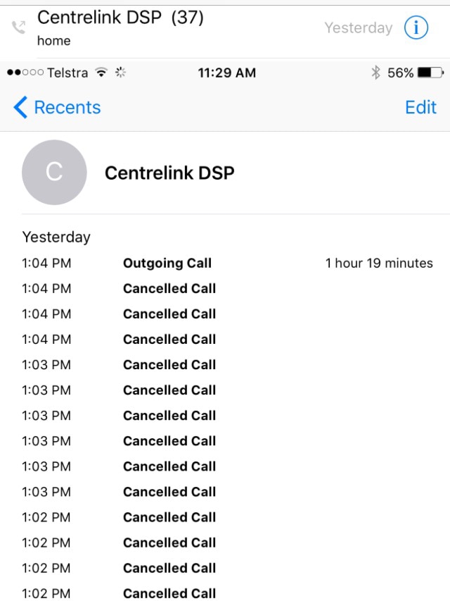 Dale Sheppard's calls to Centrelink