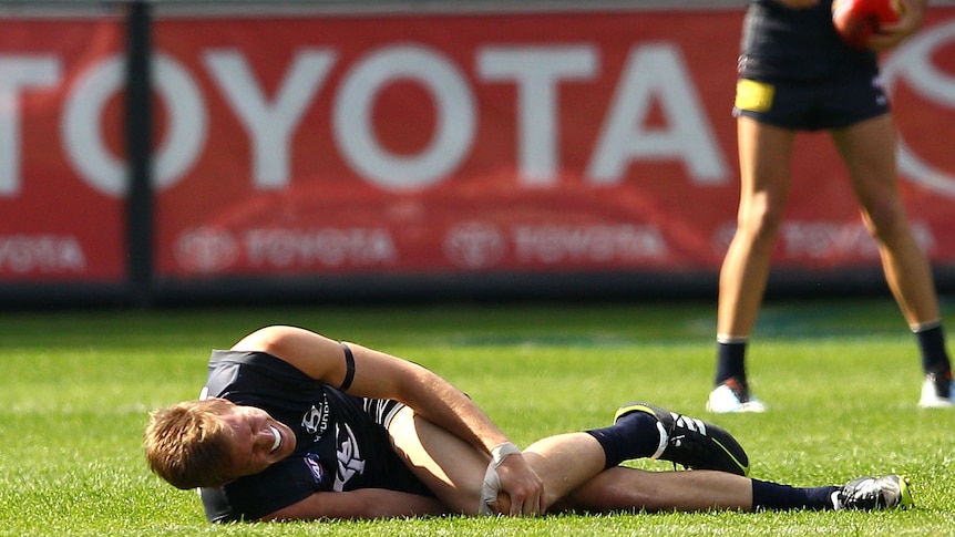 Injury blues ... Jeremy Laidler went down with a knee injury early in the piece.