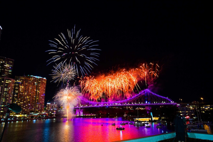 Colourful fireworks erupt on Brisbane's Story Bridge