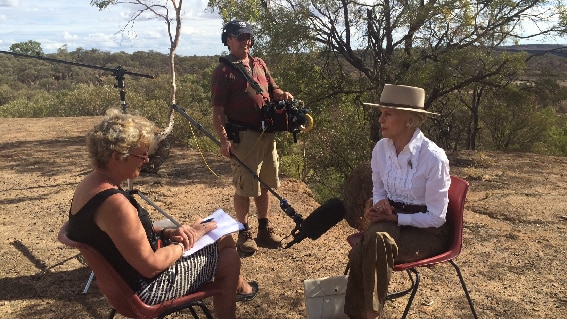 Heather Ewart and Quentin Bryce during an interview in rural Australia during production of Back Roads.