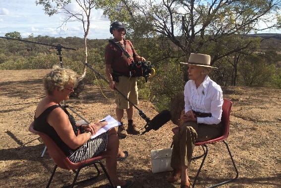 Heather Ewart and Quentin Bryce during an interview in rural Australia during production of Back Roads.