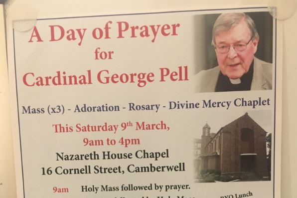 A flyer advertising A Day of Prayer for Cardinal George Pell in Melbourne