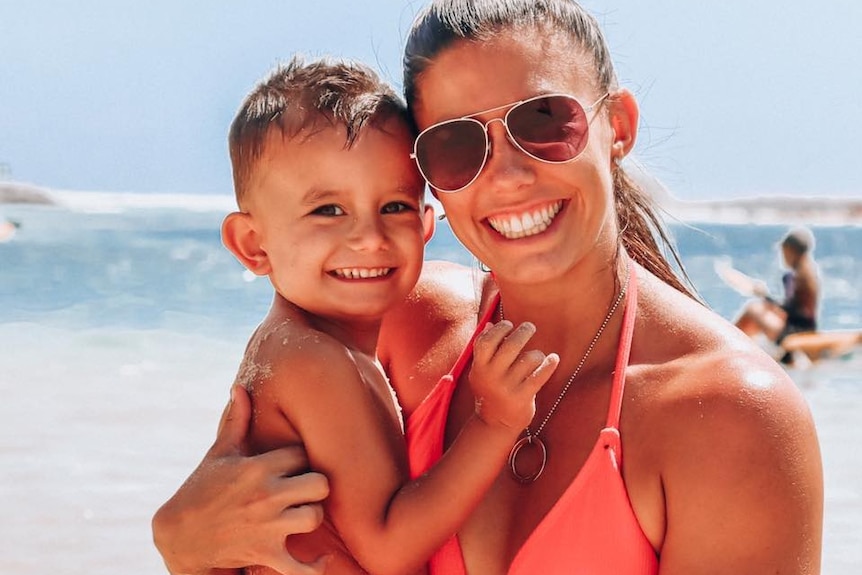 Hannah Clarke with her son Trey at the beach.