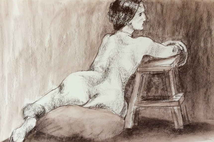 A drawing of a naked woman