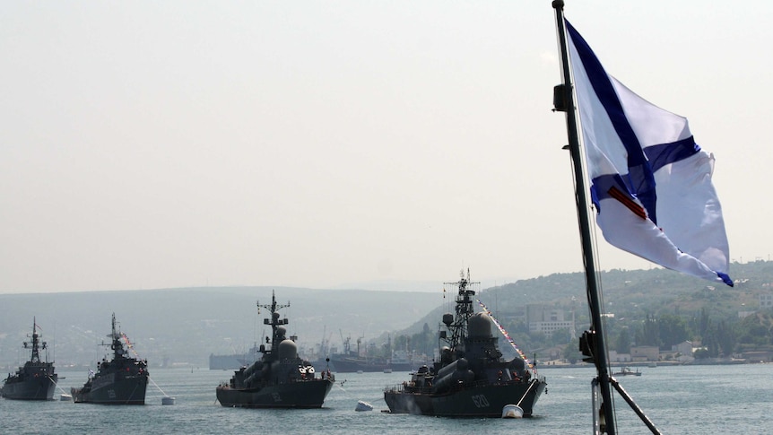 Russian ships anchored in Sevastopol bay, Crimea