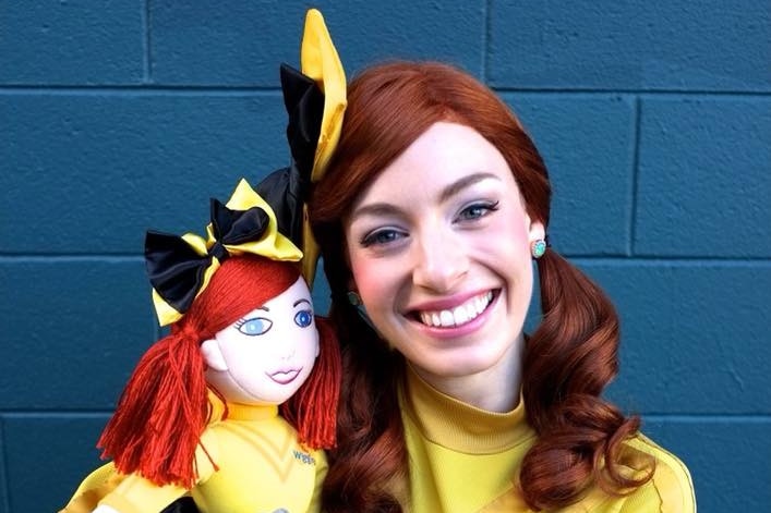 Yellow Wiggle Emma with an Emma doll