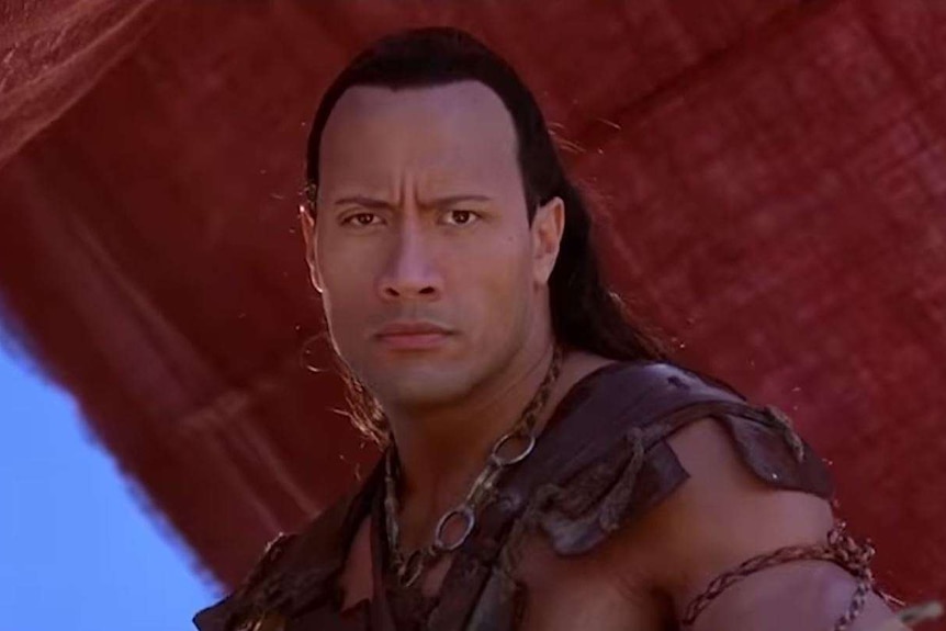 A still of Dwayne Johnson playing his role in The Scorpion King.