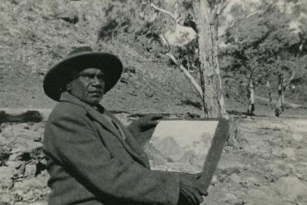Albert Namatjira, photographed by Jim Gallacher at Areyonga in 1950.