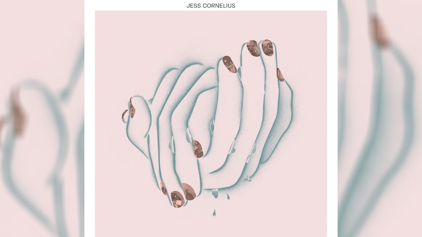 The artwork for Jess Cornelius' 2024 album CARE/TAKING showing a minimalist illustration of clasped hands