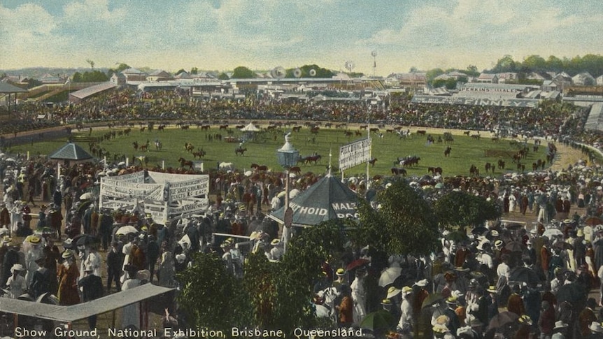 A postcard of the National Exhibition at the Brisbane Show Grounds. Undated.