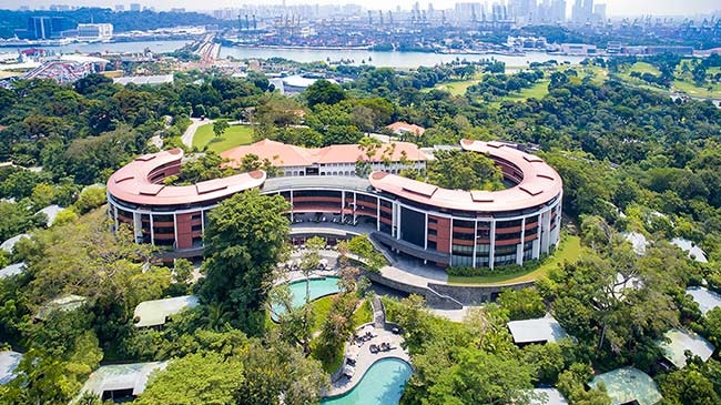 Hotel island with Singapore in the distance