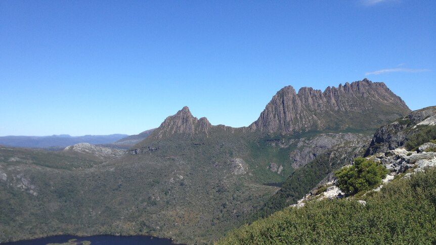 Cradle Mountain and Dove Lake with blue skies