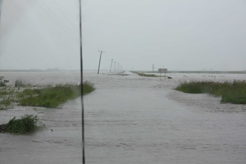 A rail line covered by a 'sheet' of water in 2010.