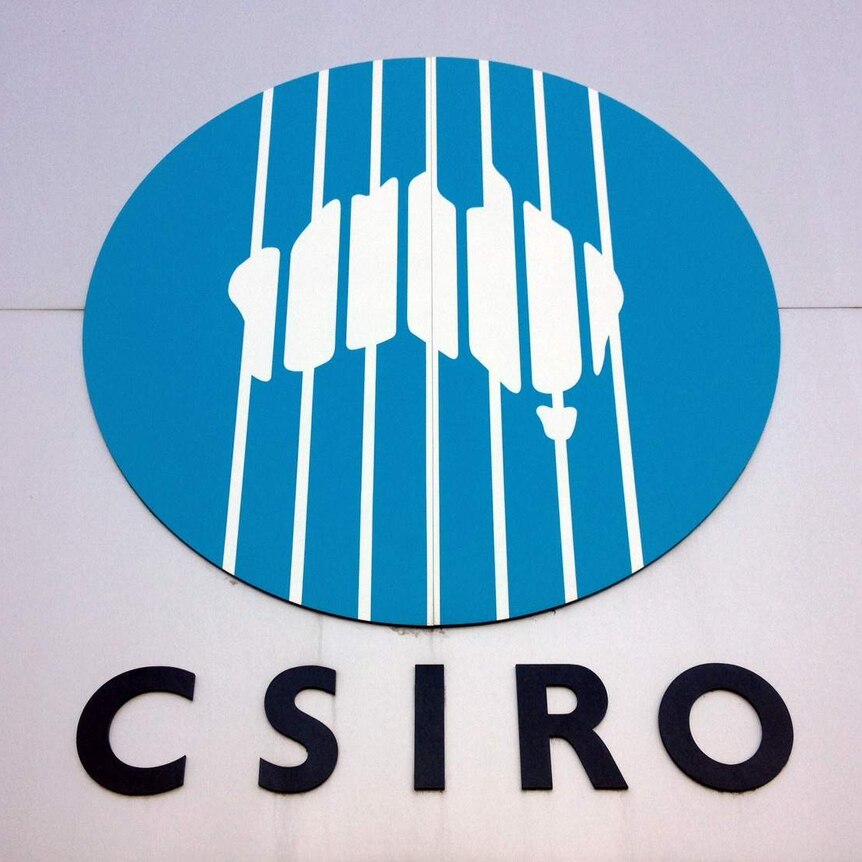 The CSIRO logo of a blue circle with white stripes and a white map of Australia in the middle.