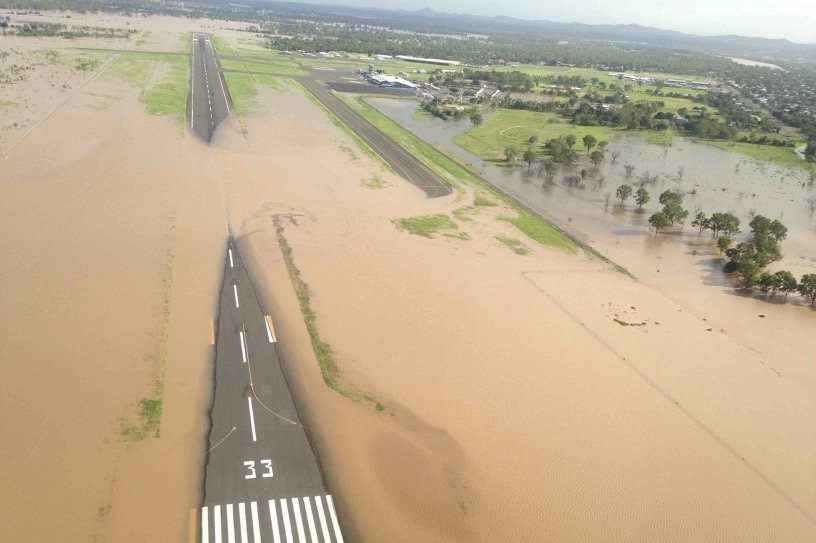 Rockhampton Airport runway partly underwater
