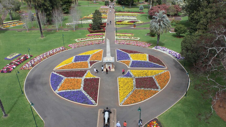 An aerial view of flowers in Toowoomba's Queens Park