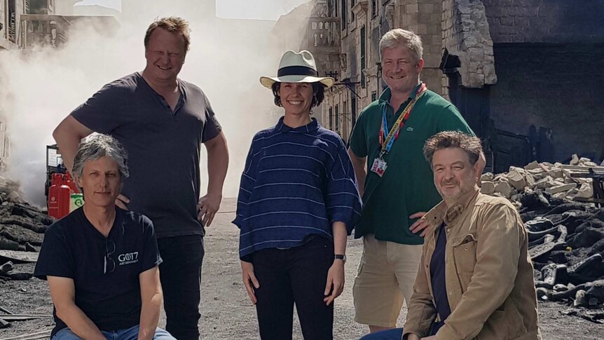 Philip Elton, Nick Wilkinson, Deborah Riley, Hauke Richter and Paul Ghirardani on the set of Game of Thrones final season.