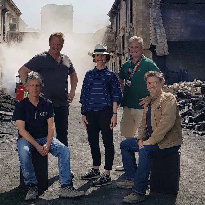 Philip Elton, Nick Wilkinson, Deborah Riley, Hauke Richter and Paul Ghirardani on the set of Game of Thrones final season.