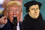 Donald Trump pointing and painting of Martin Luther.