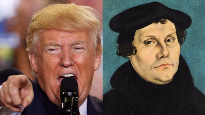 Donald Trump pointing and painting of Martin Luther.