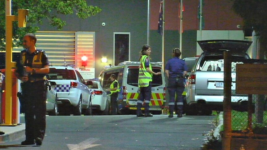 Police and paramedics at the Parkville youth justice centre