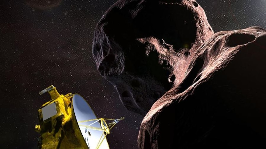 An artists impression showing the New Horizons probe investigating Ultima Thule.