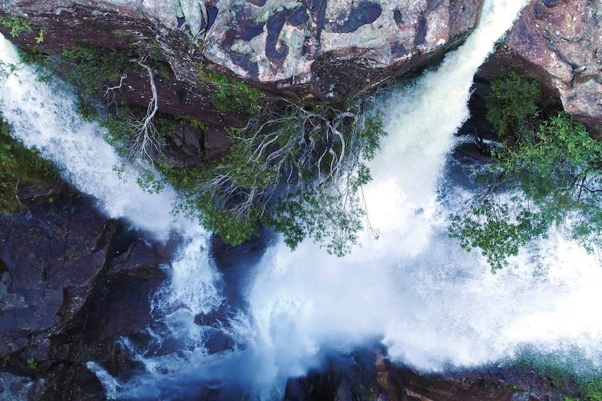 aerial shot of waterfalls