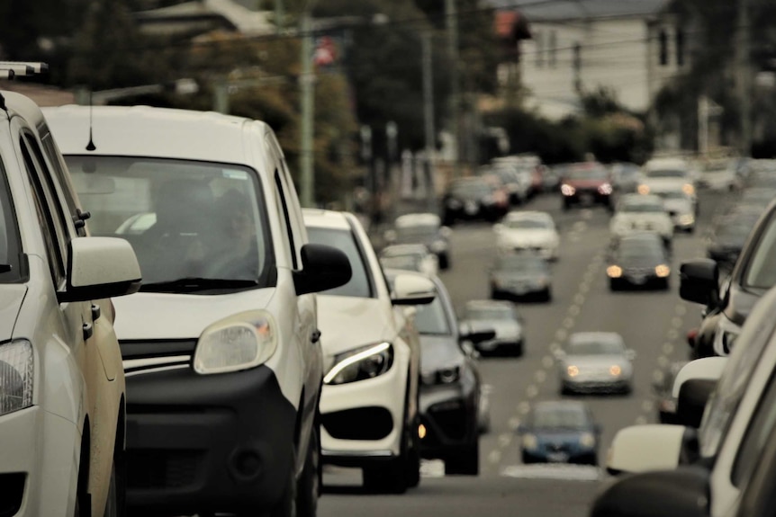 Car traffic in central Hobart, non-peak hour, December 2019.