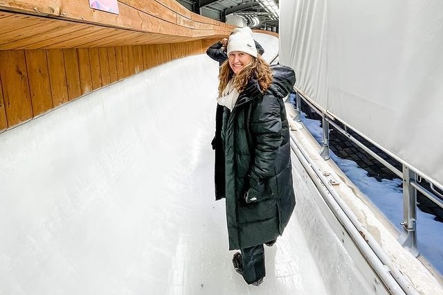 A girl on an icy race track.