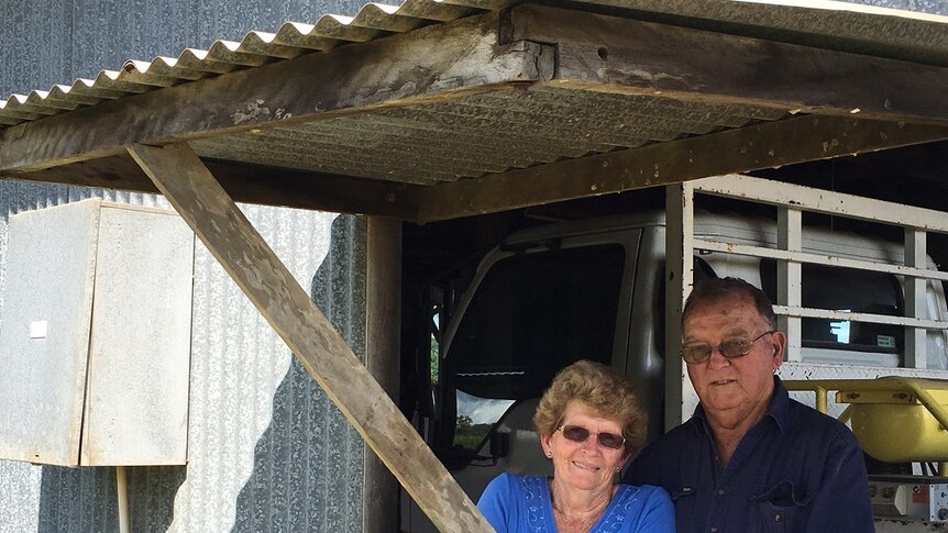 Ted and Bernice Bussey inside their farm shed.