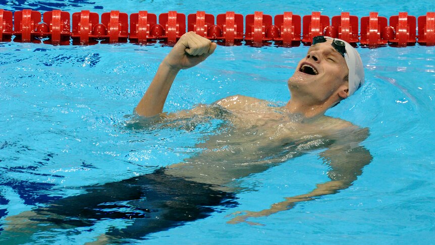Yannick Agnel celebrates winning the gold medal in the 200m freestyle.