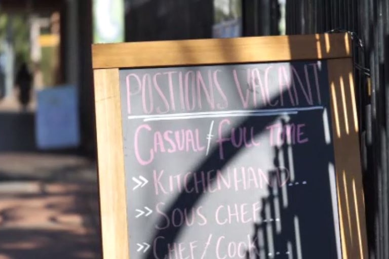 Positions vacant sign on blackboard in Alice Springs