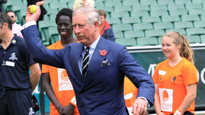 Prince Charles has a go at throwing down the stumps
