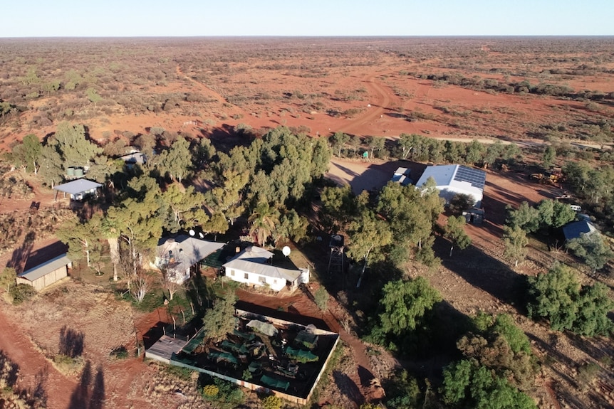 An aerial view of buildings and surrounding landscape at Carnegie Station in WA