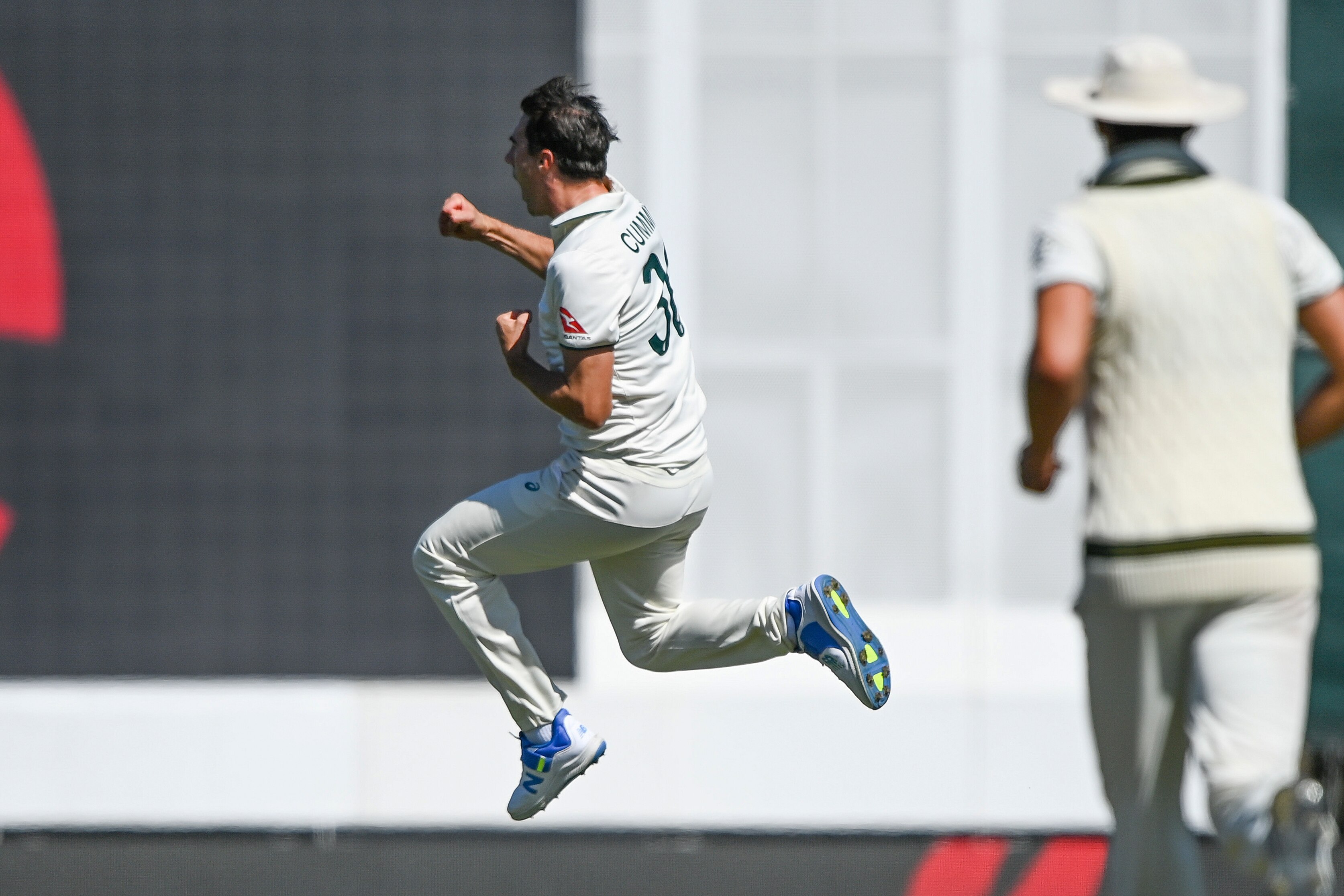 Pat Cummins leaps in the air