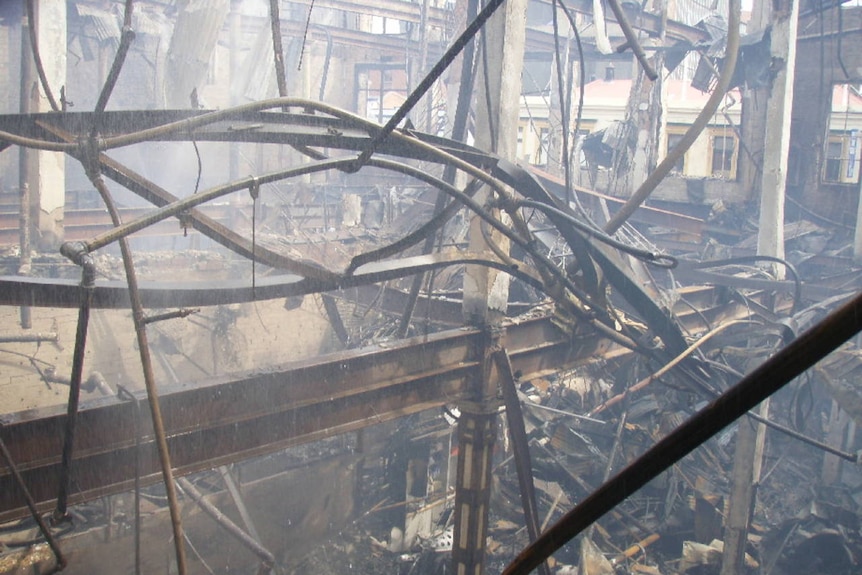 Charcoal rafters in the Myer building in Hobart