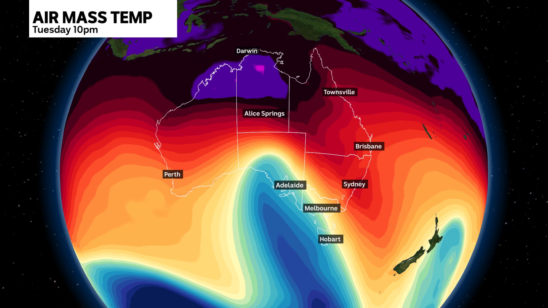 a graph showing a map of australia showing the air mass temperature