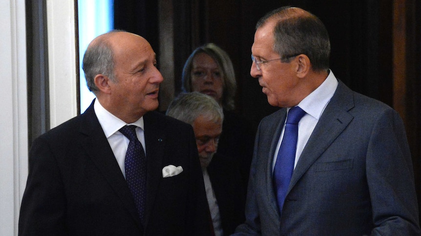 Russian foreign minister Sergei Lavrov and French counterpart Laurent Fabius