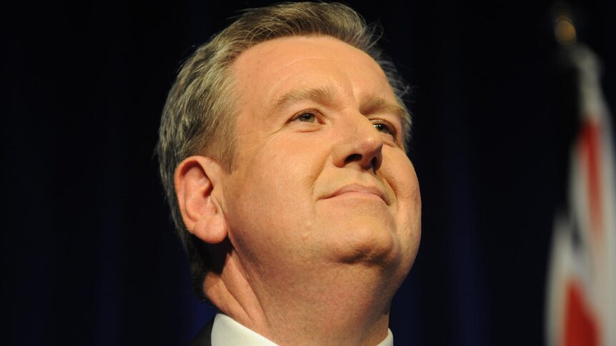 Barry O'Farrell looking proud during victory speech (AAP: Dean Lewins)