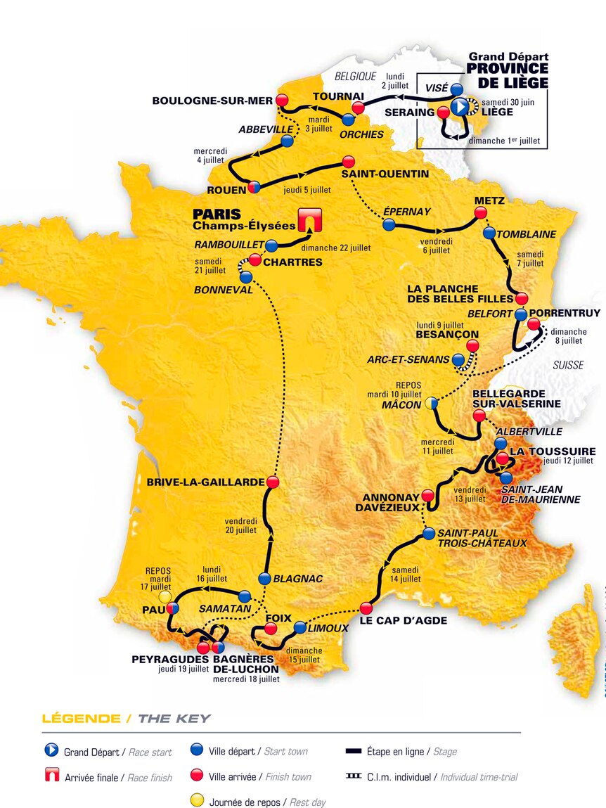 Race route for this year's Tour De France.
