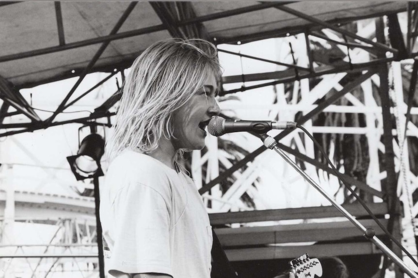 Silverchair perform in front of a large crowd at Luna Park in 1994
